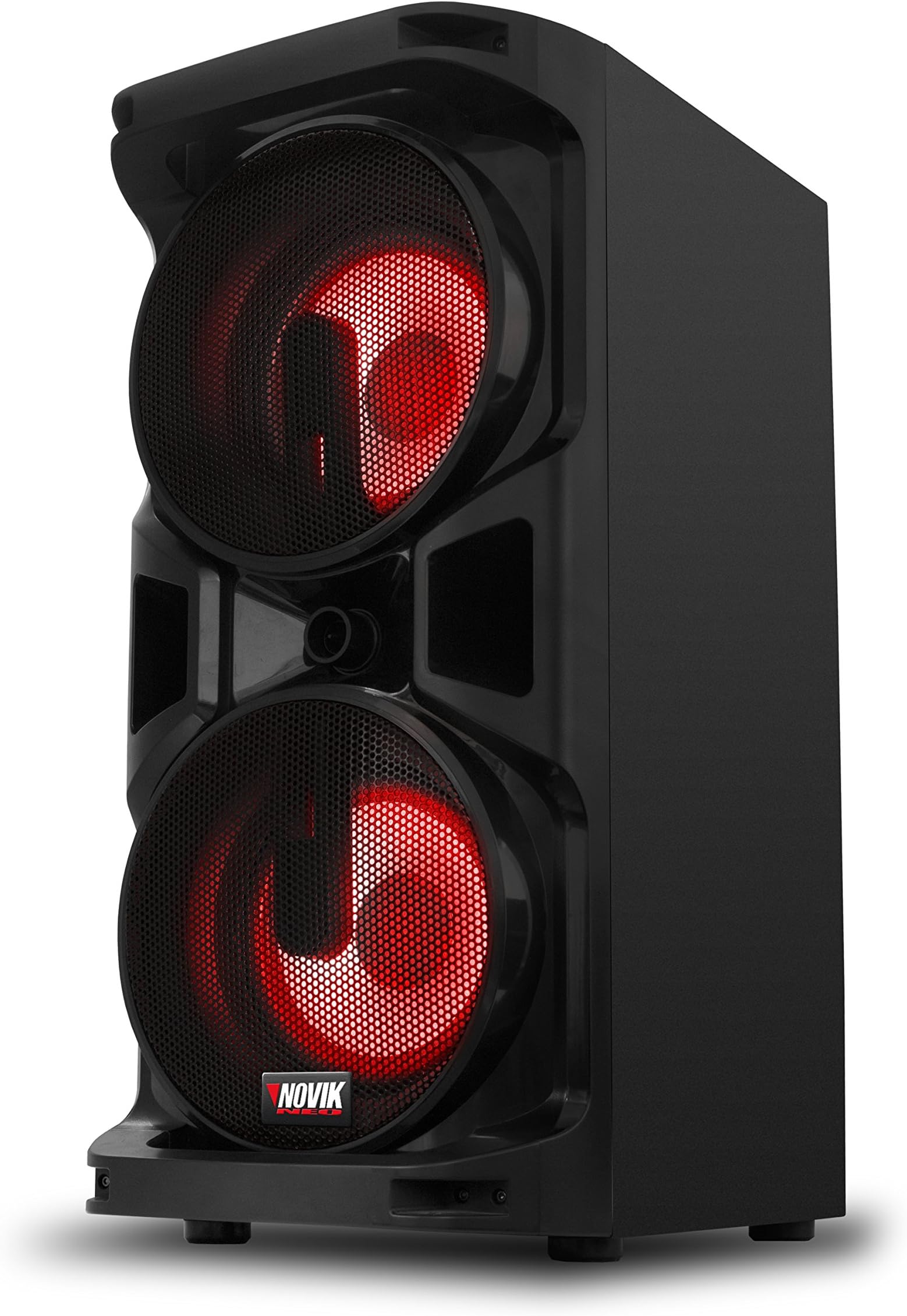 NOVIK NEO Impact ONE Infinity 8, 2-Way Portable Powered Speaker System, Rechargeable Battery Powered, Bluetooth, PMPO, Woofer, LED Display, REC Function, USB/SD, FM Radio, 14500W