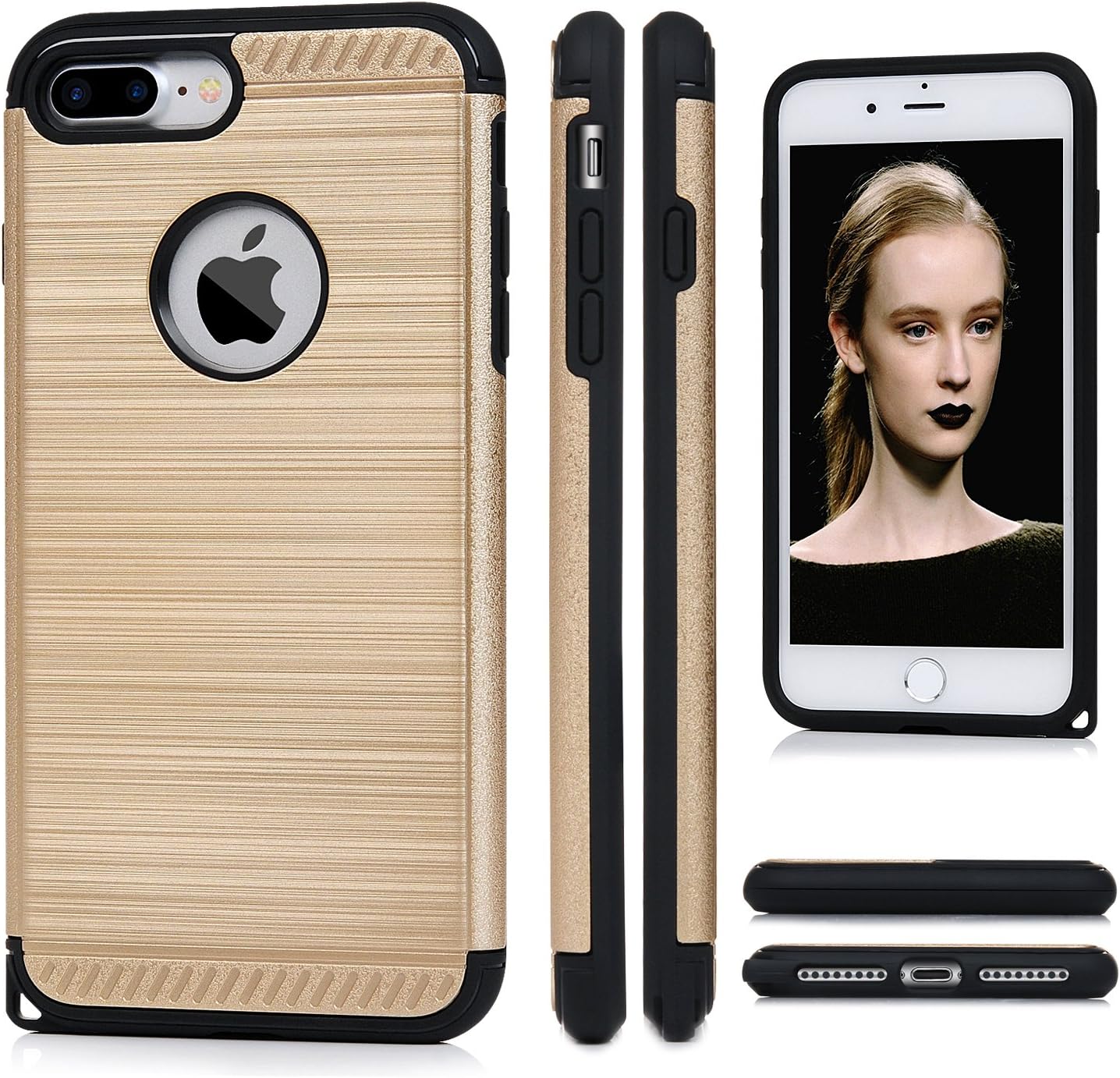 7 Plus Case, iPhone 7 Plus Case - MixcTech [Heavy Duty] Design Soft TPU + Hard PC Dual Layer Full Body Protection for iPhone 7 Plus 5.5 inch (Gold)