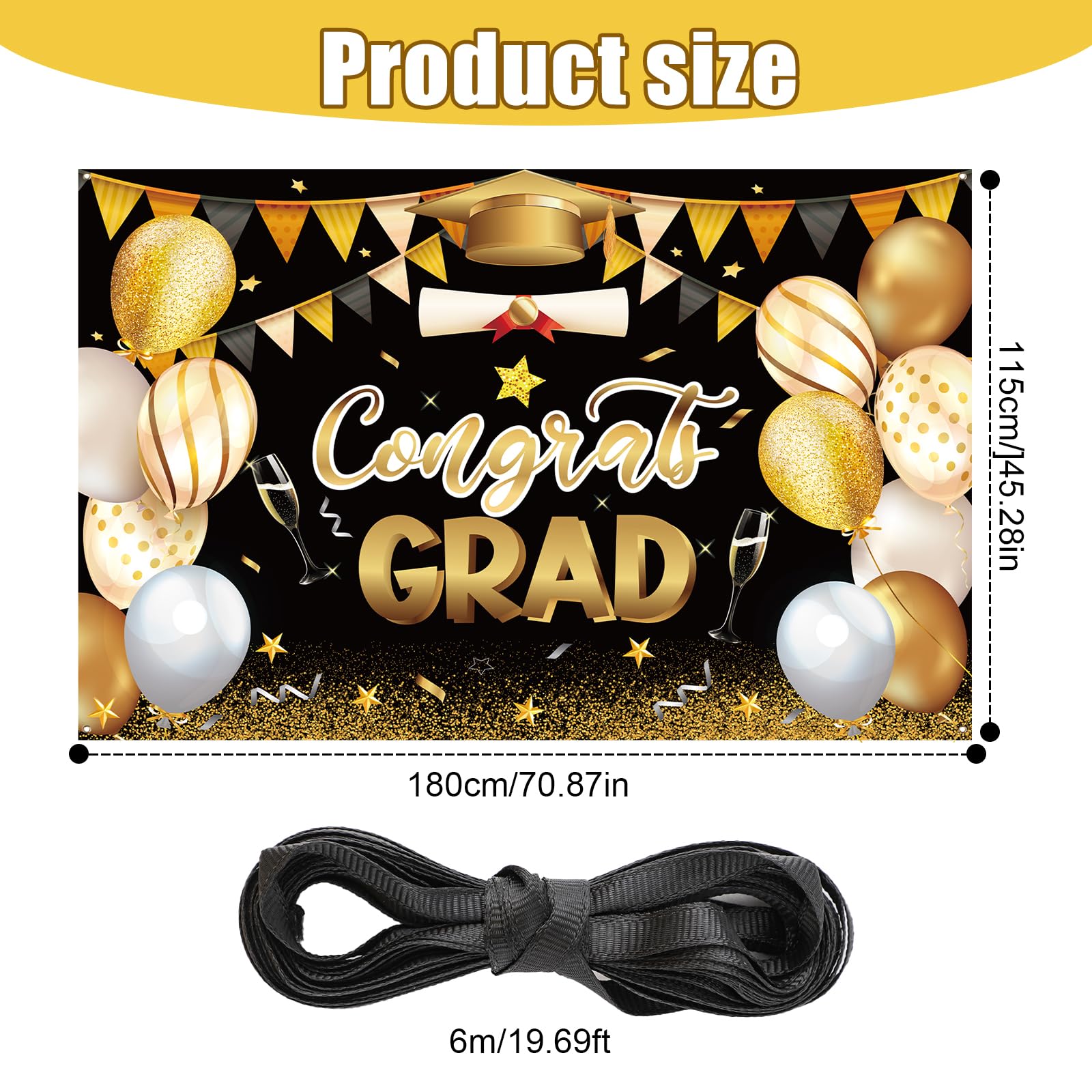 LOGOFUN - 24 Ciondoli E Decorazioni Per Festa Di Laurea 2024 - Tema Oro E Nero - Completi Di Corda - Per Addobbi E Bomboniere