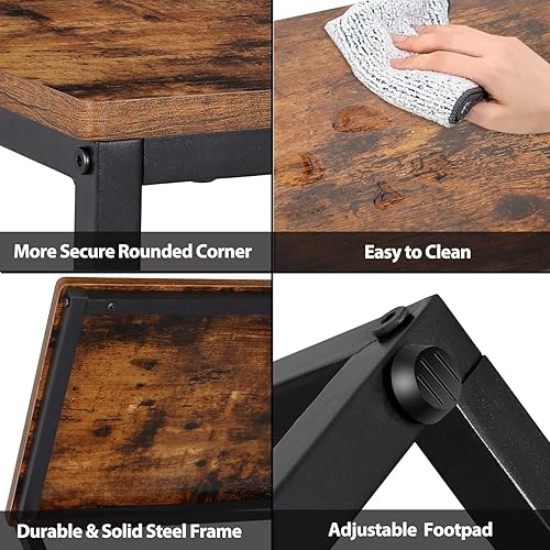 Miniatura 11 de YSSOA Mesa auxiliar para sofá, mesa auxiliar en forma de C para sofá y cama, parte superior de madera dura y marco de metal, mesa de sofá pequeña