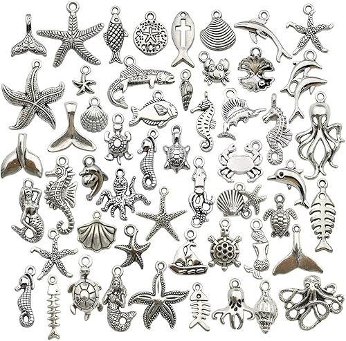 Miniatura 6 de 100 piezas de suministros para manualidades, trébol de plata antigua, flor, árbol de la vida, dijes para hacer joyas, manualidades, hallazgos,