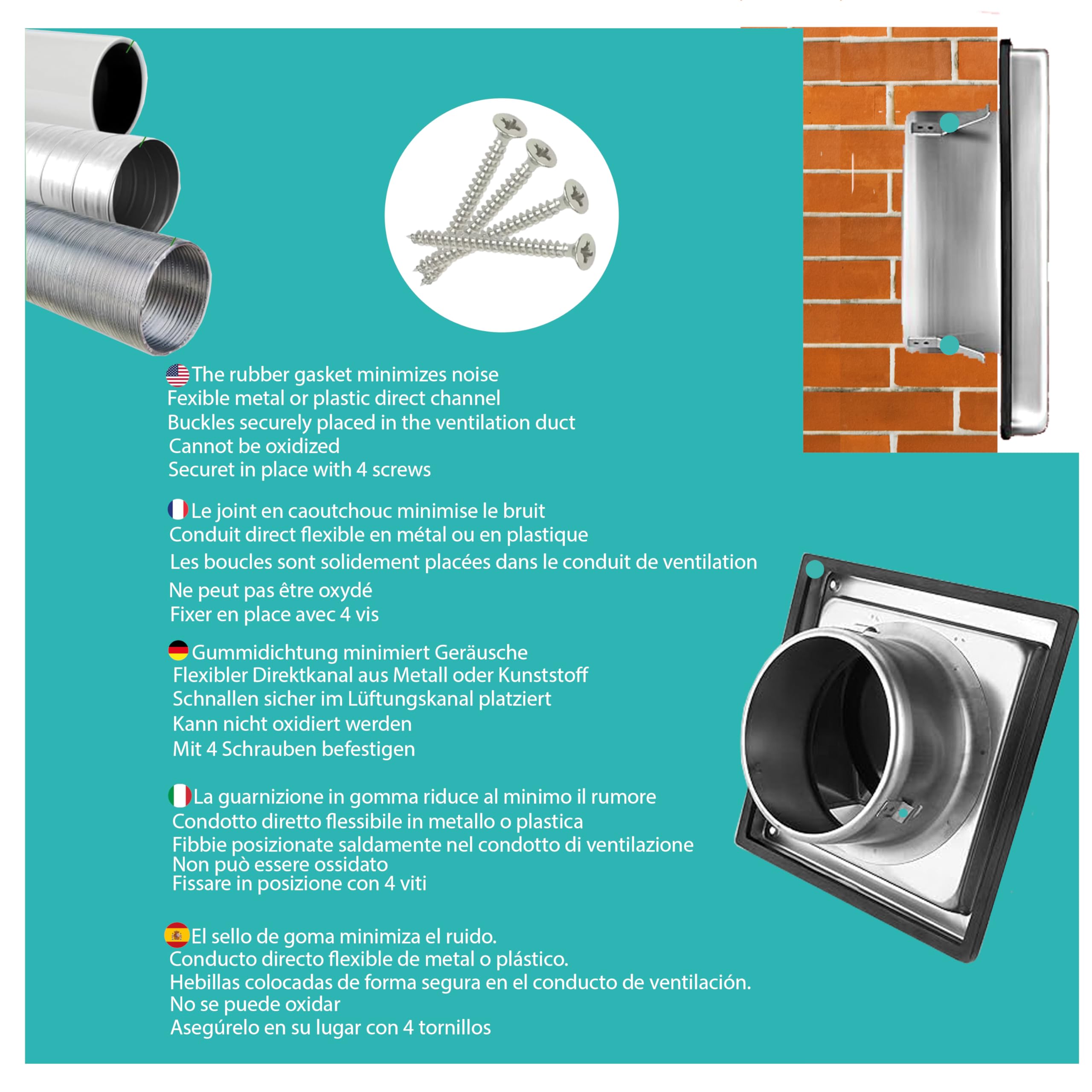 Grille d'Aération en Acier Inoxydable 125 mm -Résistante aux Intempéries avec Volets de Fermeture Automatique Anti-Retour-Parfaite pour Sèche-linge,Hottes, Ventilations,Conduits d'Échappement