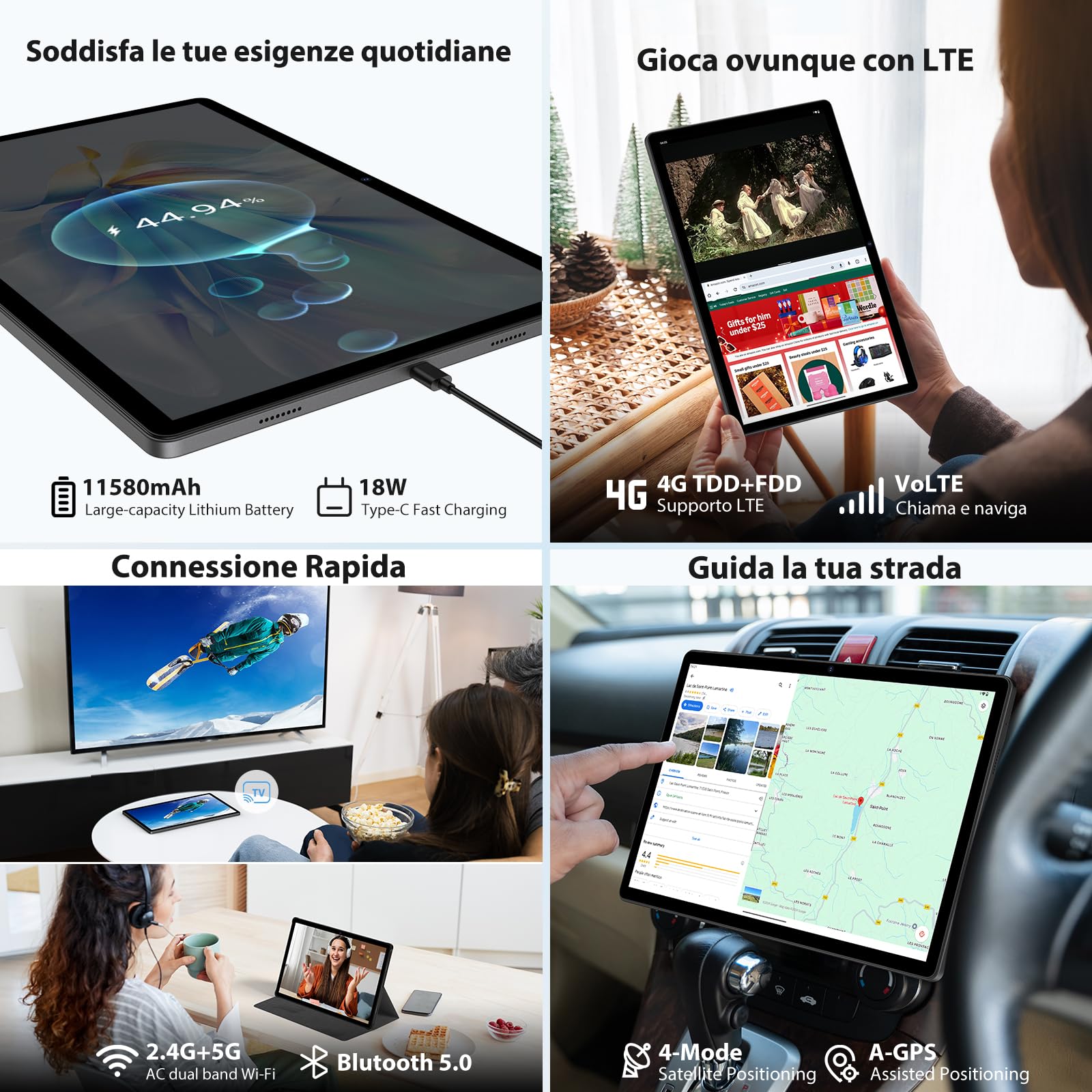 MAXLEGEN Android 14 Tablet, Display 14 Pollici 2,5K Incell, 36GB RAM+256GB ROM(TF 1TB), 4G LTE+5G WiFi Tablet con Octa Core/4 altoparlanti/11580 mAh/BT5.0/GMS/GPS, Tab Pen/custodia/auricolare Inclusa