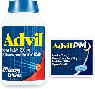 Advil Ibuprofen 200mg Pain & Fever Relief Tablets 300 Ct + Advil PM Nighttime Sleep Aid 2 Ct Bundle