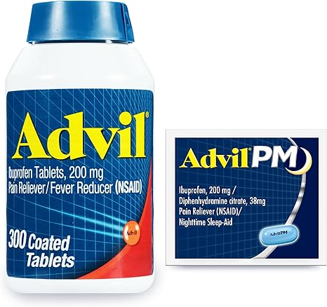 Advil Pain Reliever and Fever Reducer, Ibuprofen 200mg for Pain Relief - 300 Count, Advil PM Pain Reliever and Nighttime Sleep Aid, Ibuprofen for Pain Relief and Diphenhydramine Citrate - 2 Count
