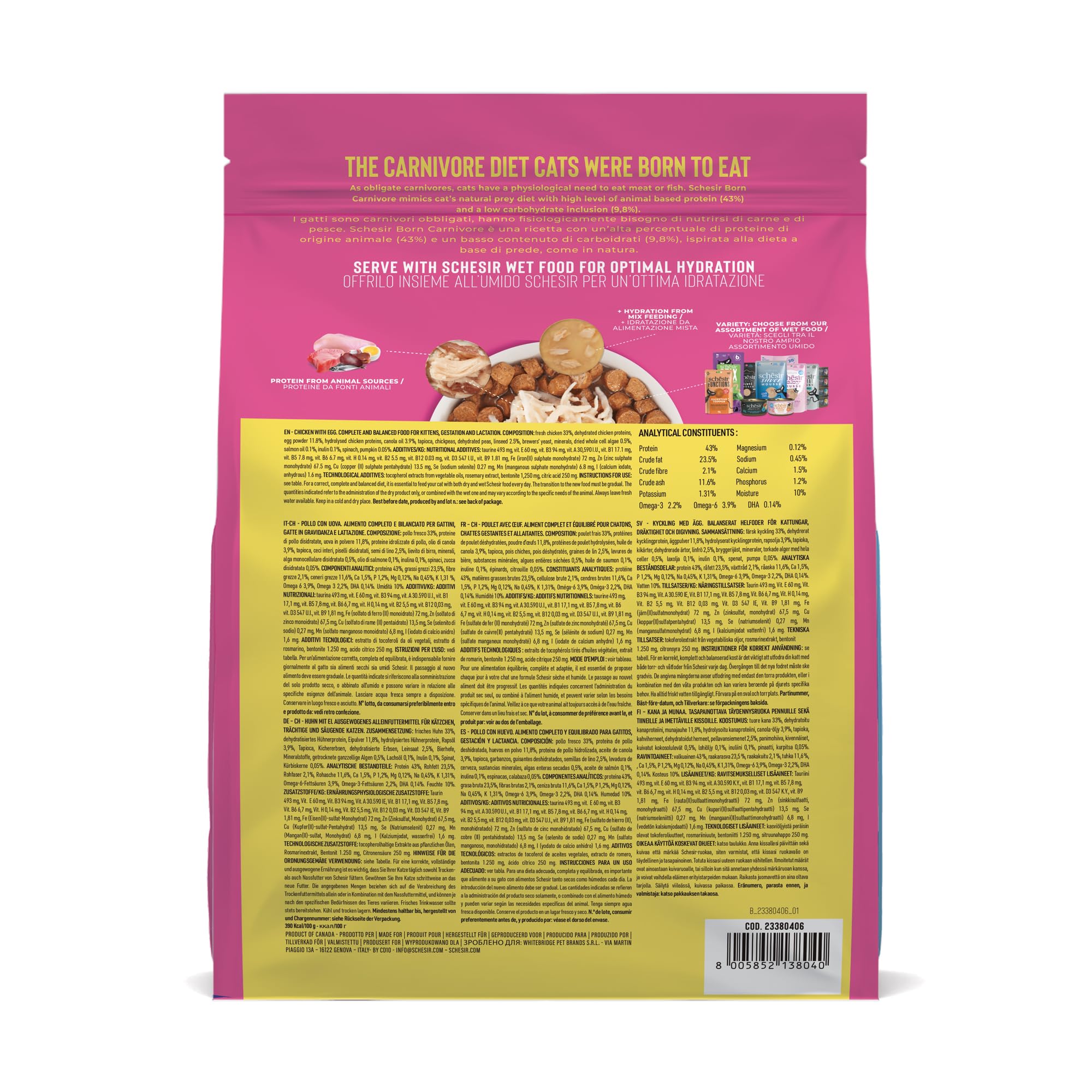 Schesir Born Carnivore Baby, saveur Poulet et œuf, croquettes pour Chatons, croquettes cuites au Four (Sachet de 1,25 kg)