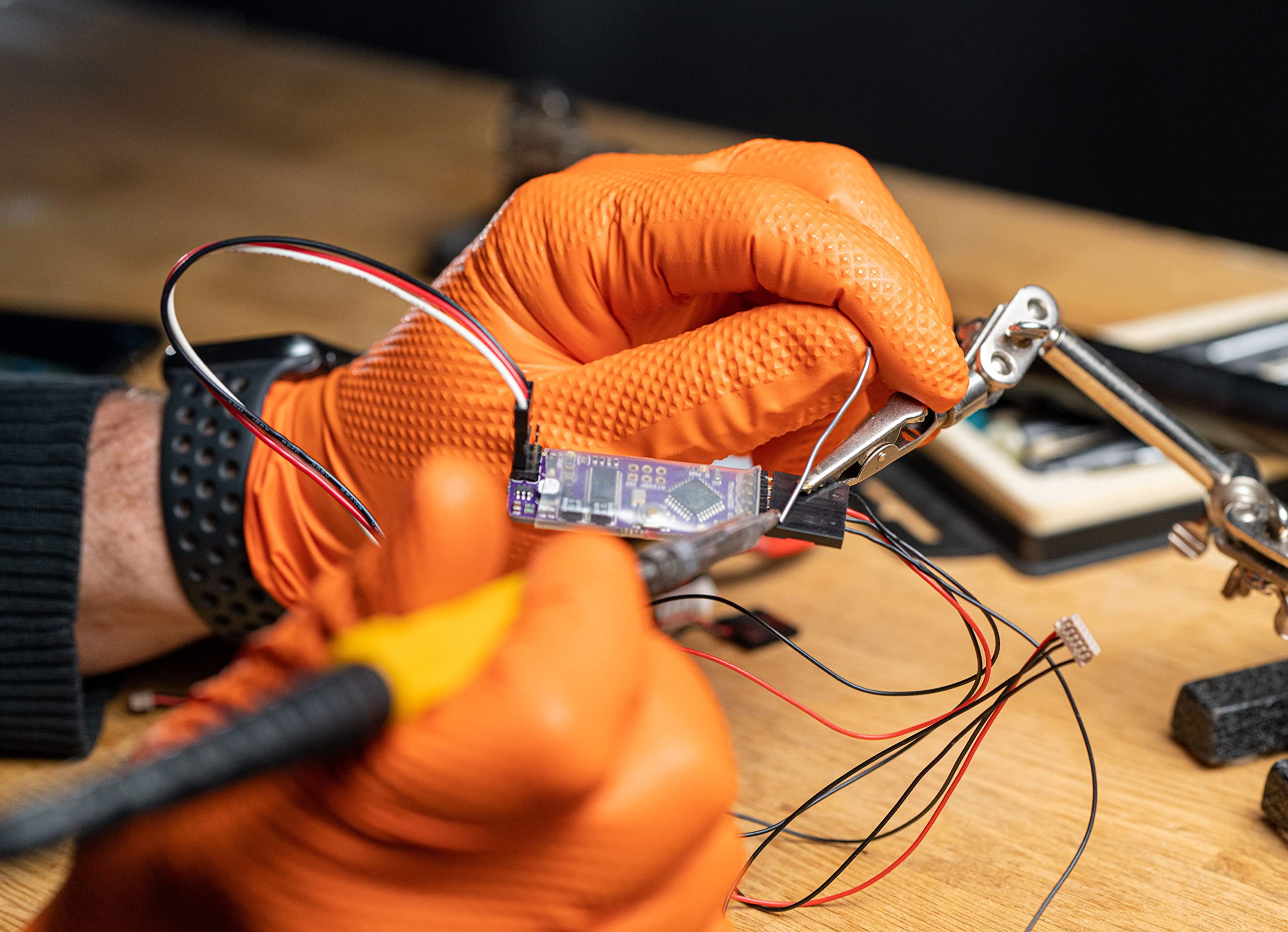 NIMEDA Guanti usa e getta, colore arancione, 500 pezzi, guanti in nitrile, 2-3 guanti usa e getta, senza polvere, senza lattice con impugnatura diamantata (500, M)