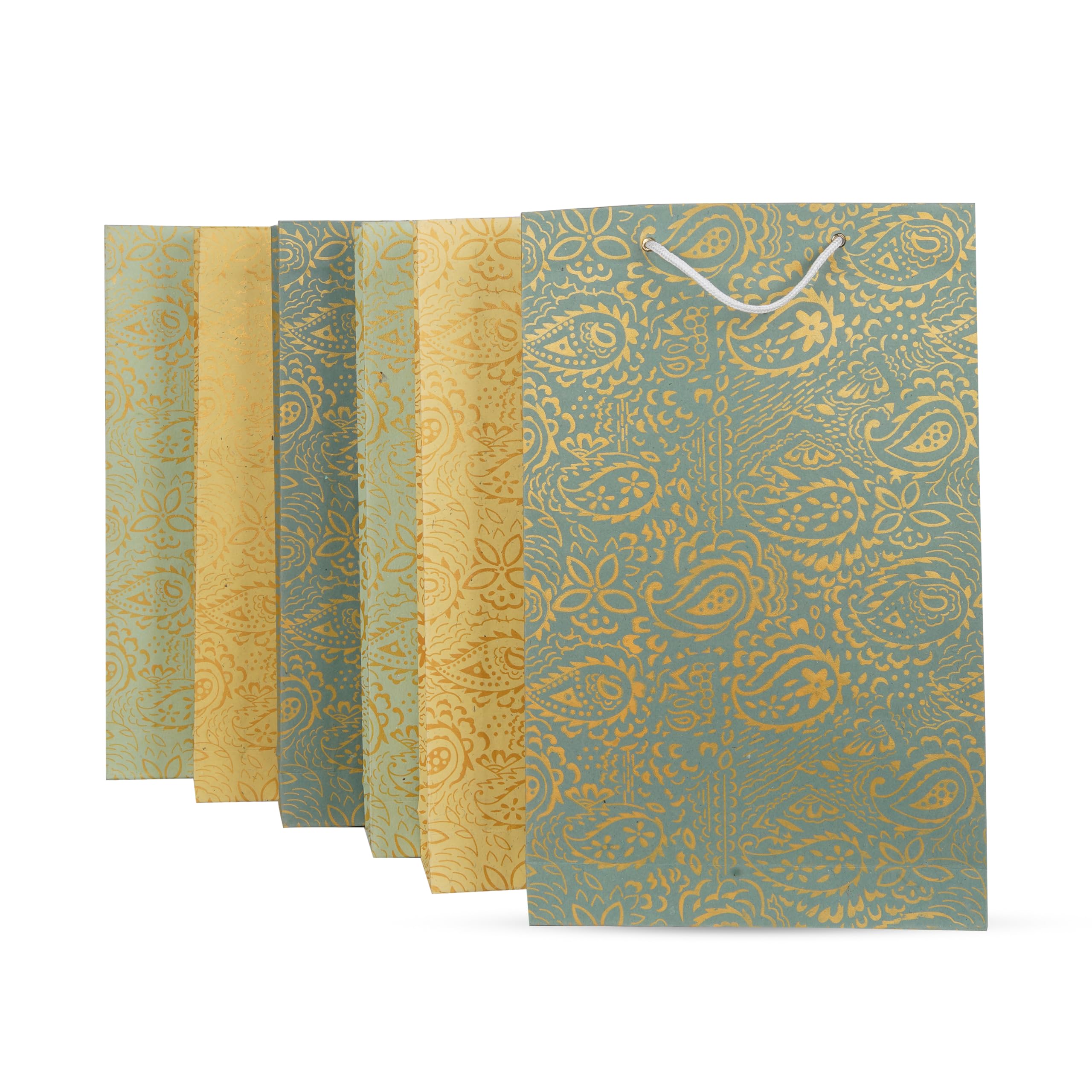 SURPRISE SOMEONE Stylish Handmade Paper Bags Set of 6 Paisley Golden Print Carry Bags for Return Gift, Birthday, Anniversary, Crafted with Reycled Handmade Paper (B0D34W3DP5) Amazon Price History, Amazon Price Tracker