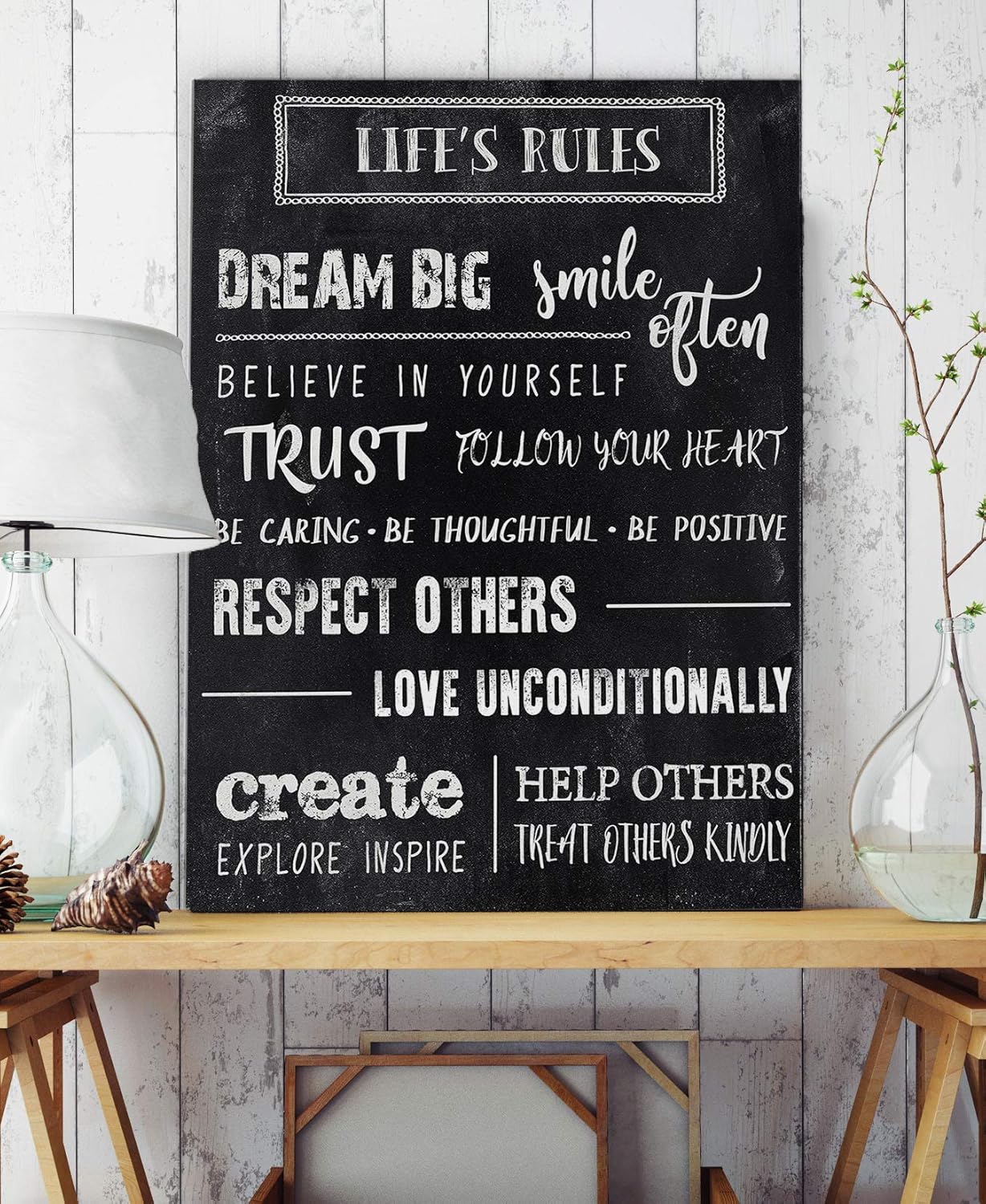 Renditions Gallery Motivational Chalkboard Artwork Thoughtful Life Rules for Survival Canvas Wall Hangings for Living Room Office Kitchen Decor - 12"x18" LT14
