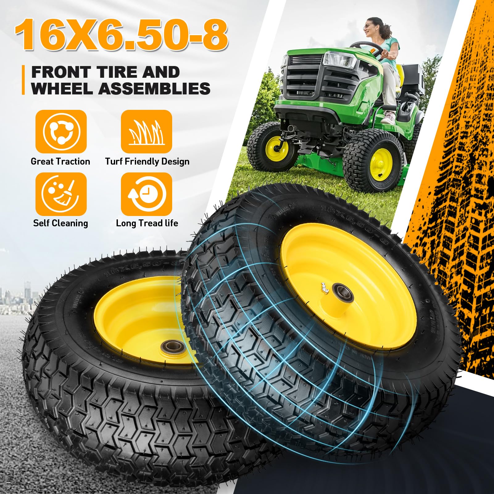 Amazon.co.jp: 16x6.50-8タイヤとホイール、芝刈り機タイヤ2個 16x6.50