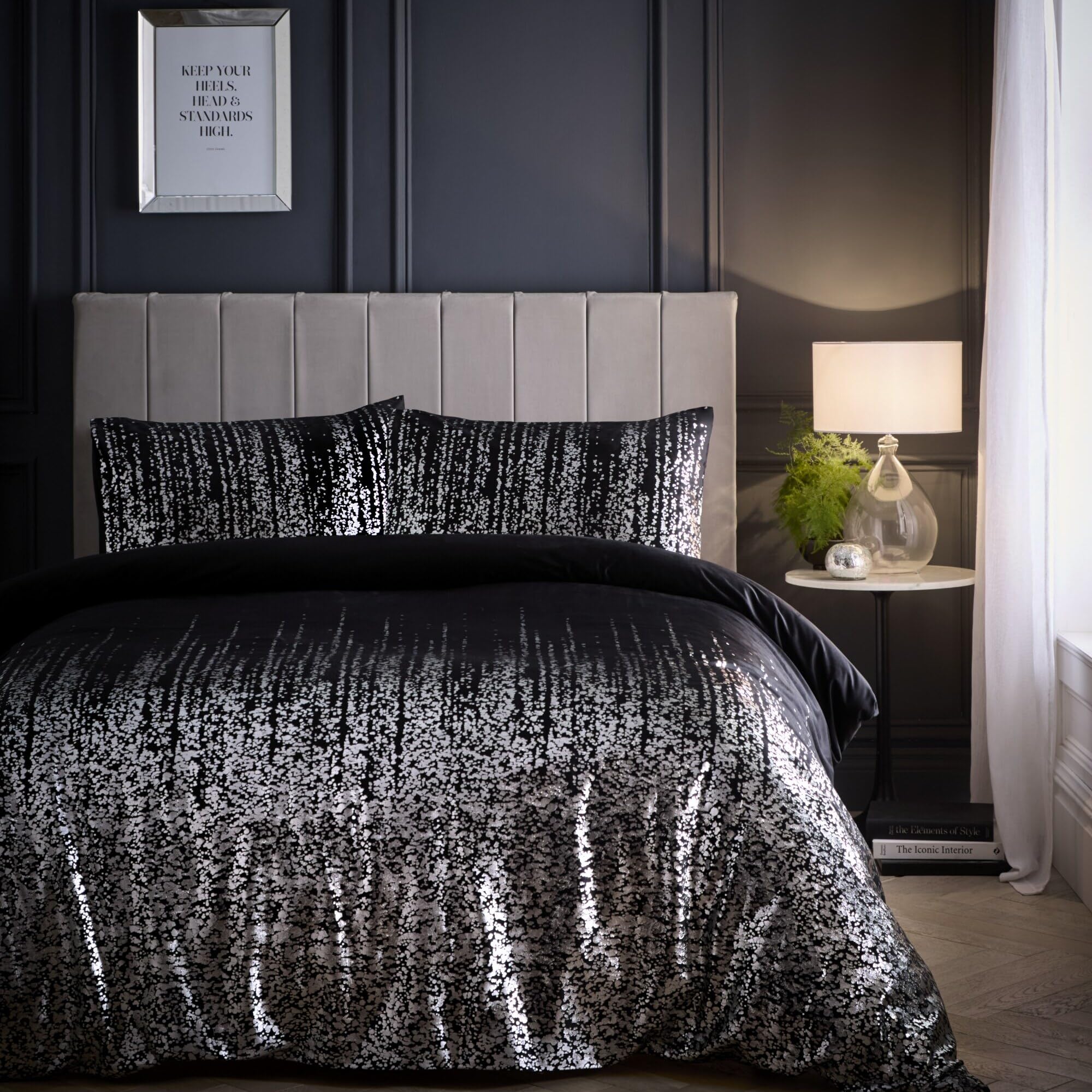 Portfolio Home Marseilles Printed Velvet Metallic Abstract Black Double Soft Easy Care Bed Linen Bedding Duvet Cover Quilt Set With Pillow Cases