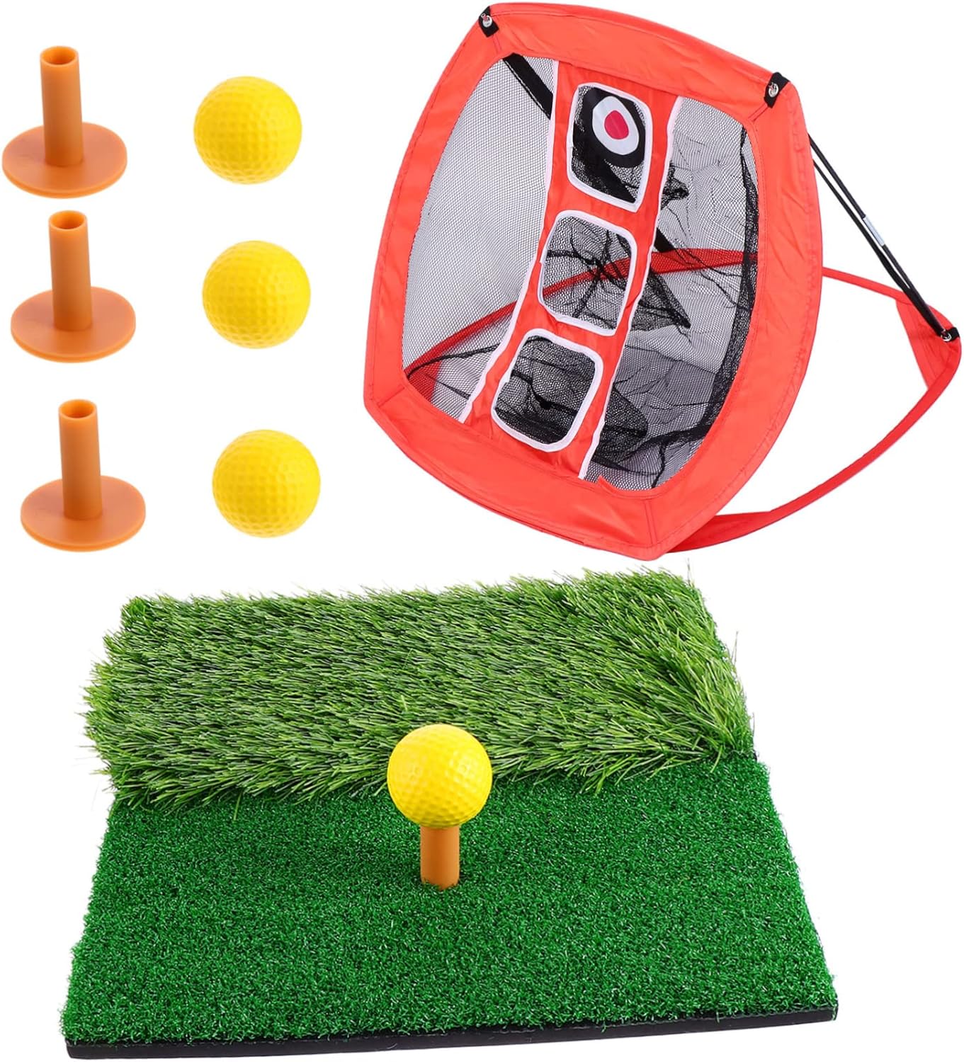 POPETPOP Portable Golf Practice Net Set Mini Hitting Mat Adjustable Training Aids for Backyard Golfing