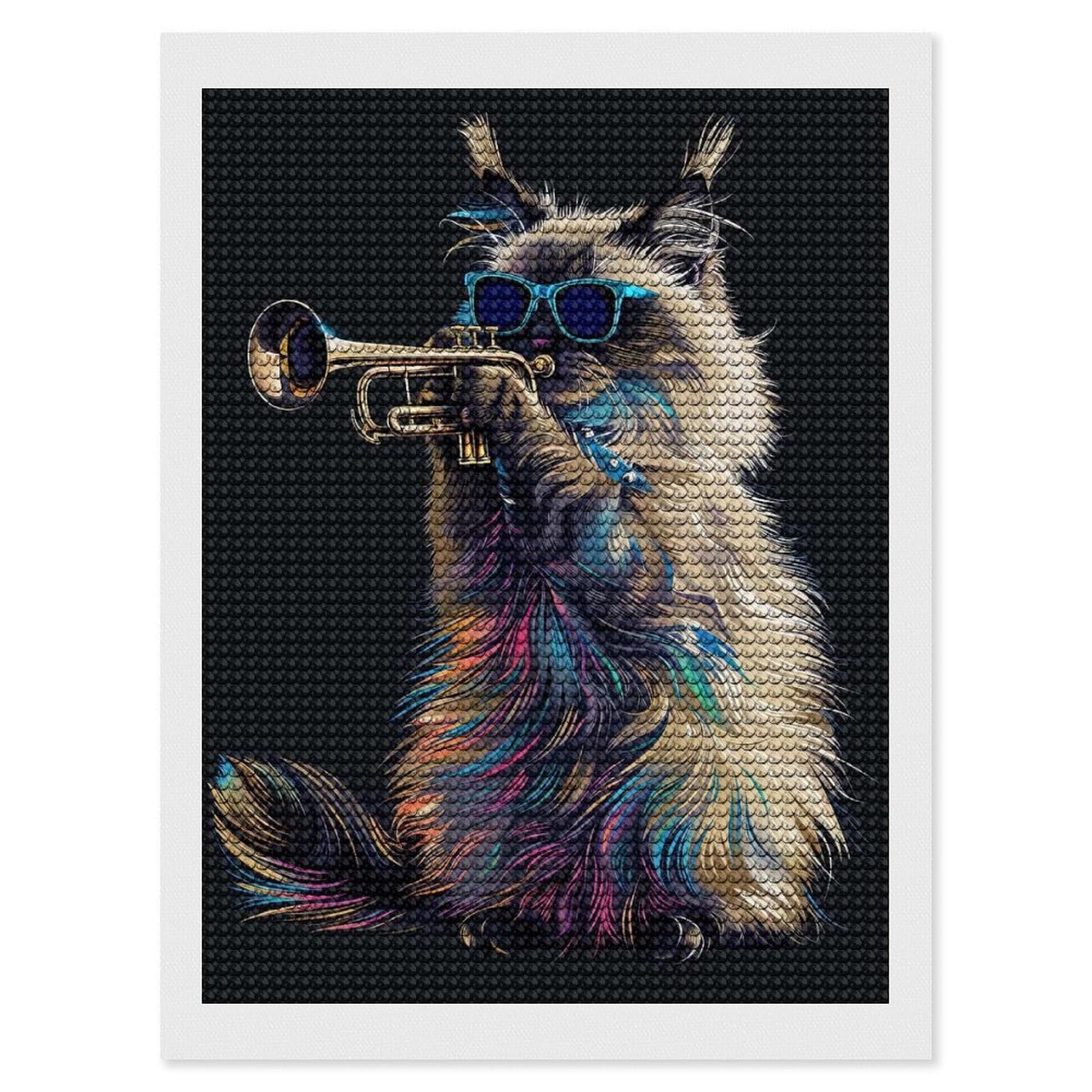 Junmoney Birman Trumpet Diamond Art Canvas 12"x16", for Family Craft Time, Creative Leisure Activity, Living Room Decor, Festive Craft Gift
