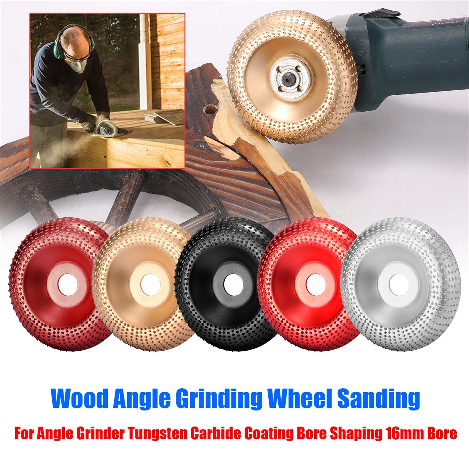 Disco de molinillo de ángulo rápido y efectivo Molinillo de ángulo Ruedas, ángulo de madera Rueda de molienda Lijado Talla Herramienta rotatoria Disco abrasivo 16mm Forma de perforación para molinillo