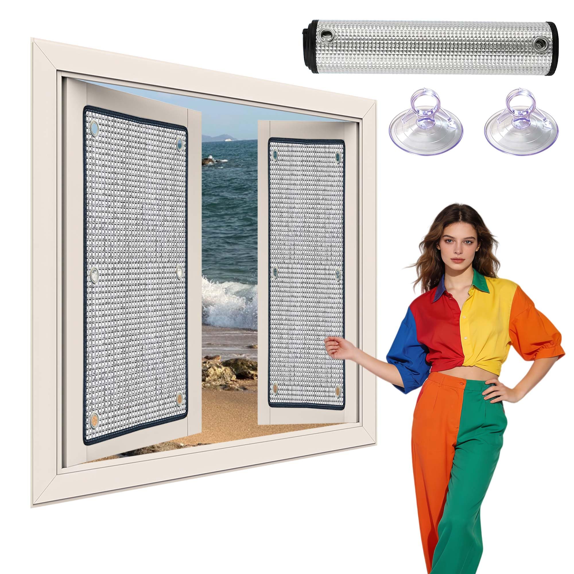 Película Reflectante de Calor para Ventanas 72 x 180 cm Anti UV y Ventosas Película for Ventanas con Protección Solar con Ventosas Techo Coche Garaje Oficina, Plata