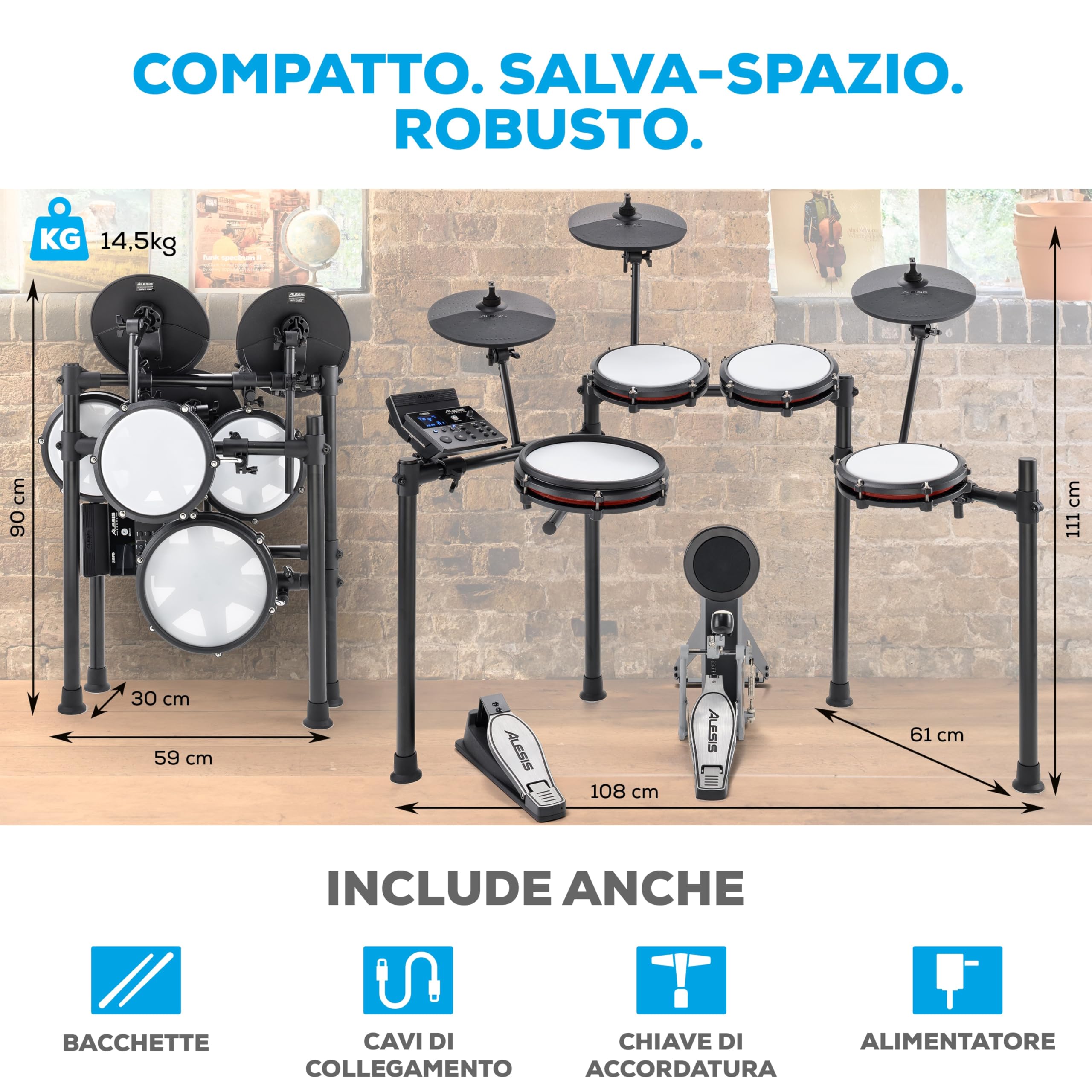 Alesis Nitro Max Kit Batteria Elettronica Mesh Silenziose Dual-Zone 10" Bluetooth 440+ Suoni BFD Drumeo USB MIDI Pedale Cassa