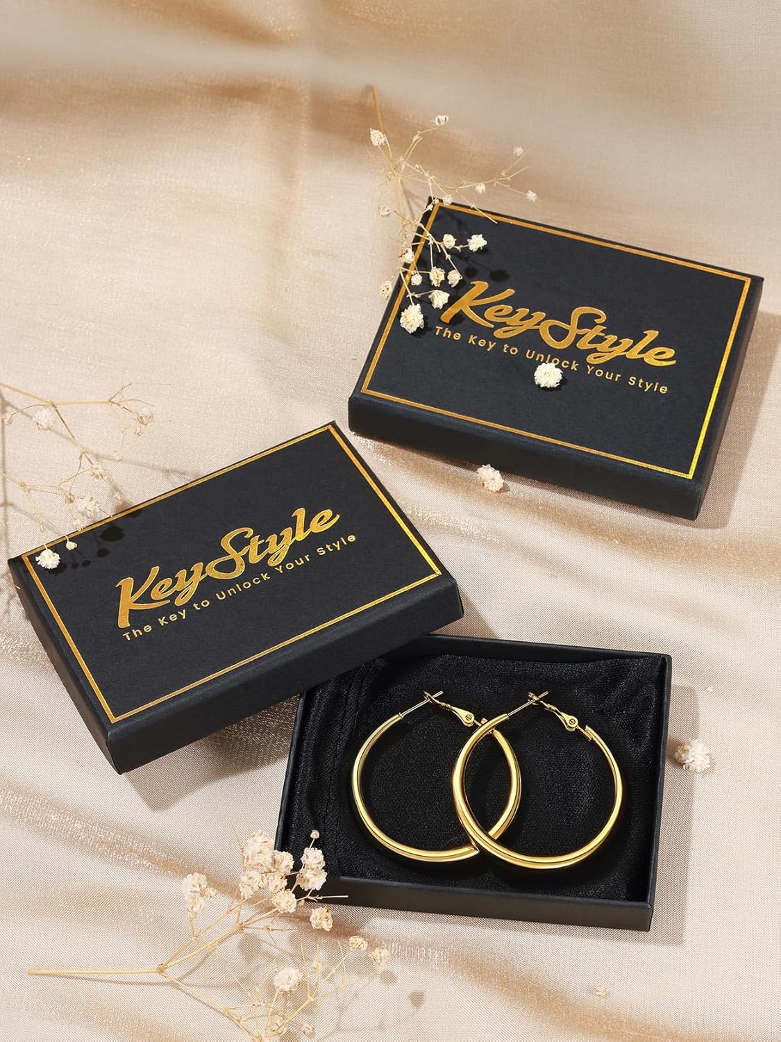 KeyStyle Gold Hoop Earrings for Women, Stainless Steel Graduated Hoops Earring Lightweight Loops, Hypoallergenic Circle Endless Chunky Hoop (40mm, 60mm, 80mm) - Image 7