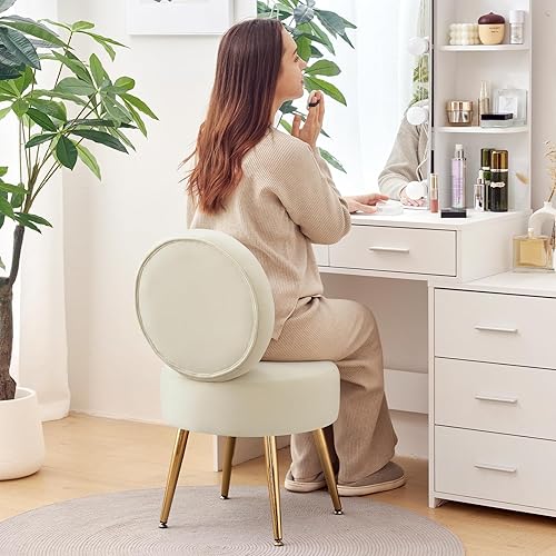 Miniatura 6 de Furniliving Silla de tocador sin brazos para sala de maquillaje, taburete de tocador de terciopelo con respaldo, silla de sala de estar con patas de