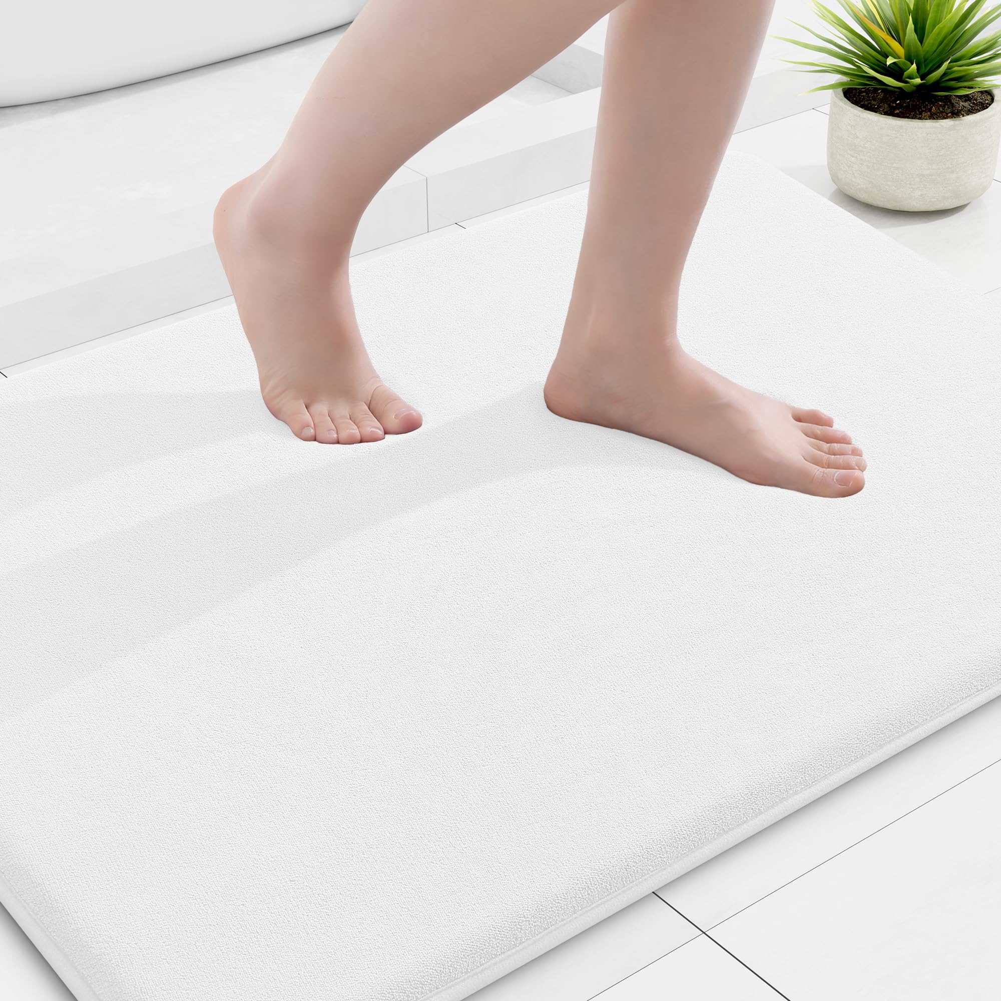 Smiry Memory Foam Bath Mat 36x24, Extra Soft and Absorbent Bathroom Mats, Non Slip Washable Carpet for Floor, Shower and Tub, White