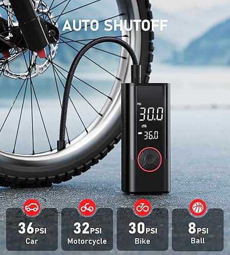Miniatura 3 de Inflador de neumáticos, compresor de aire portátil, bomba de aire inalámbrica para neumáticos de automóvil con medidor de presión, bomba de