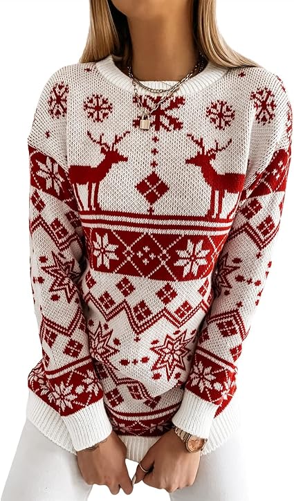 Maglioni di Natale Maglia Ambientazione esterna Donne Invernali  Ambientazione esterna Casual Casual Manica Lunga O-Collo PullOver Maglione  Xmas Maglione di Natale (Color : B(RED), Size : X-large) : Amazon.it:  Abbigliamento