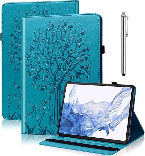 Funda para Xiaomi Pad 5Pad 5 Pro 11 pulgadas 5G 2021, diseño en relieve Deer&Tree PU Funda de cuero con ranura para tarjeta Banda elástica para Mi