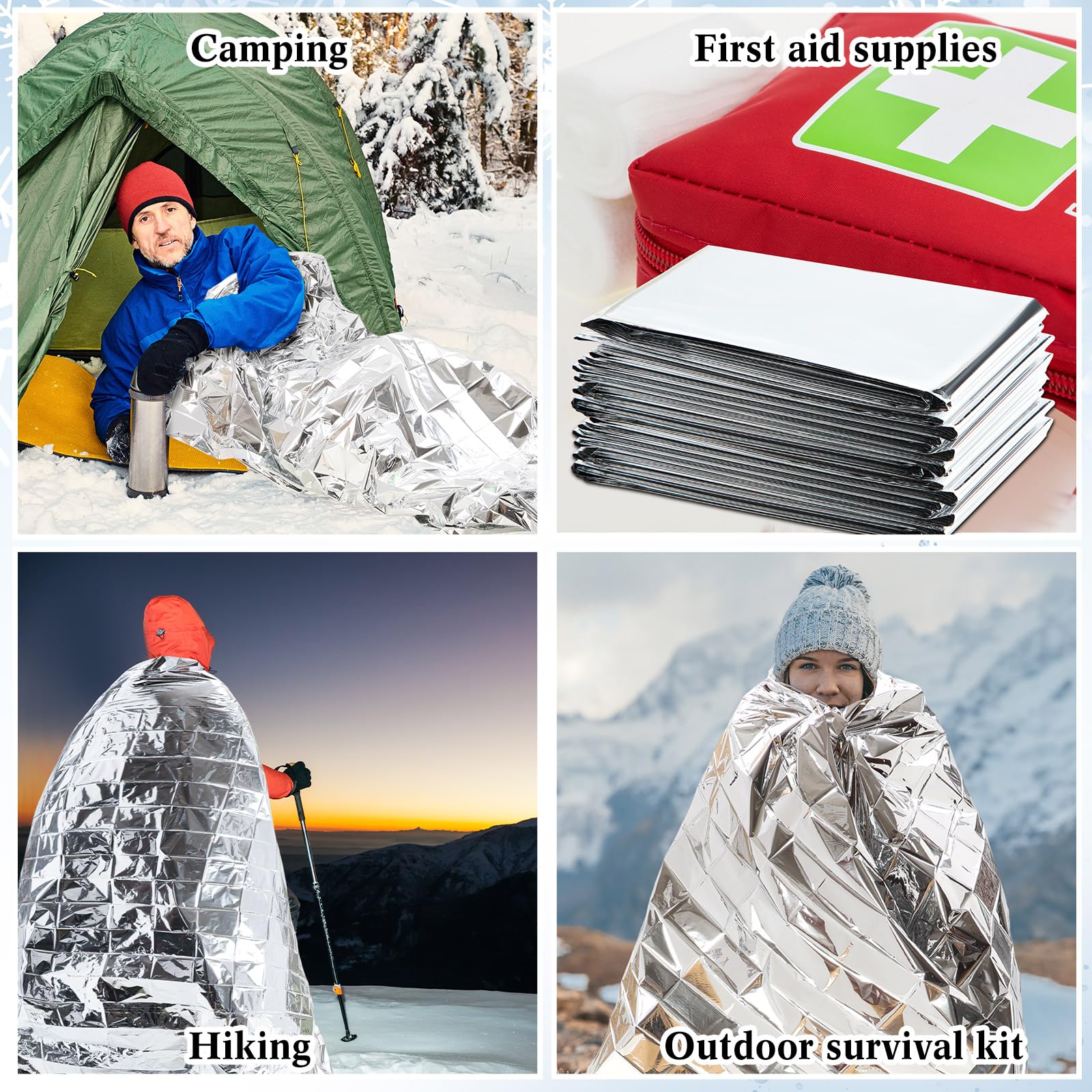 Juego de 180 mantas térmicas de emergencia de invierno, calcetines cálidos, guantes para pantalla táctil, manta espacial a granel, kit de supervivencia para clima frío, camping, senderismo, para