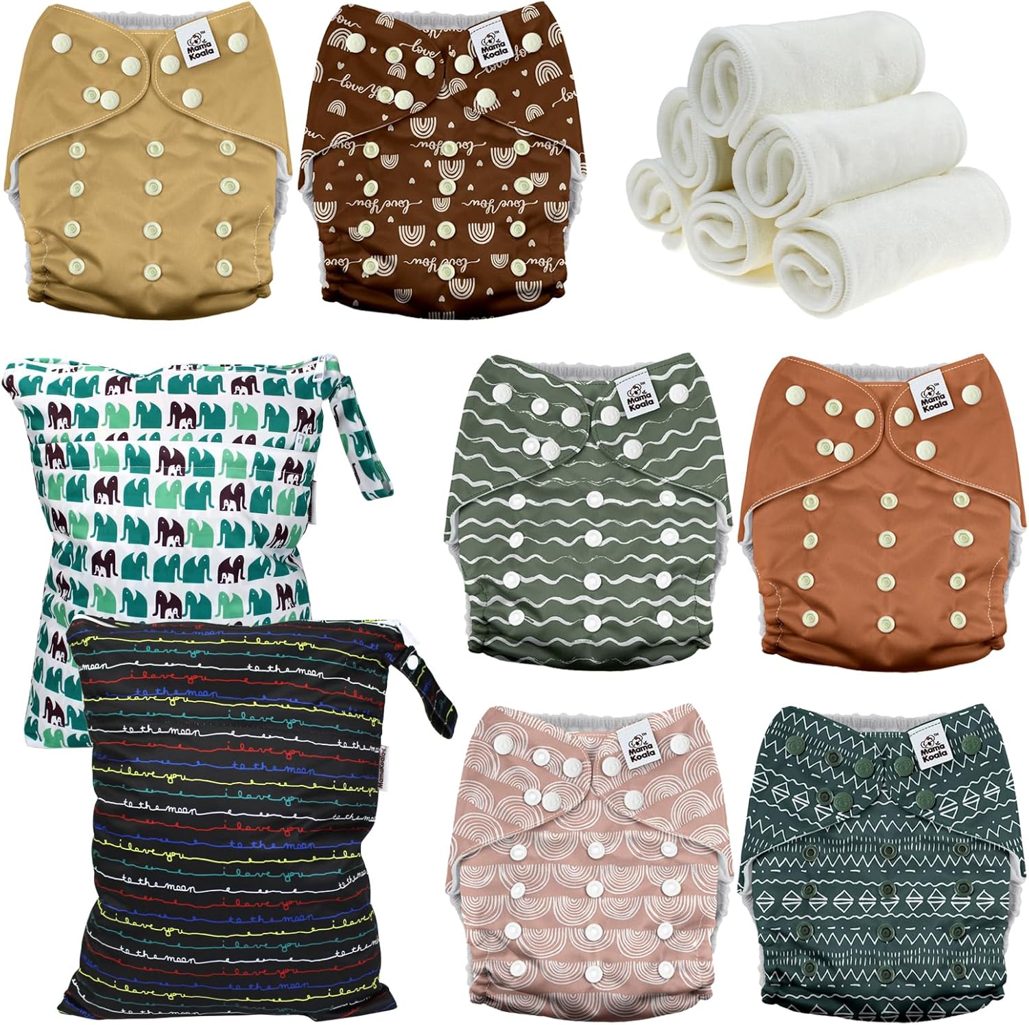 Mama Koala 3.0 Baby Cloth Diapers with 6 Inserts Bundle(Hope in The Desert), with 2 Pack Waterproof Wet Dry Bags