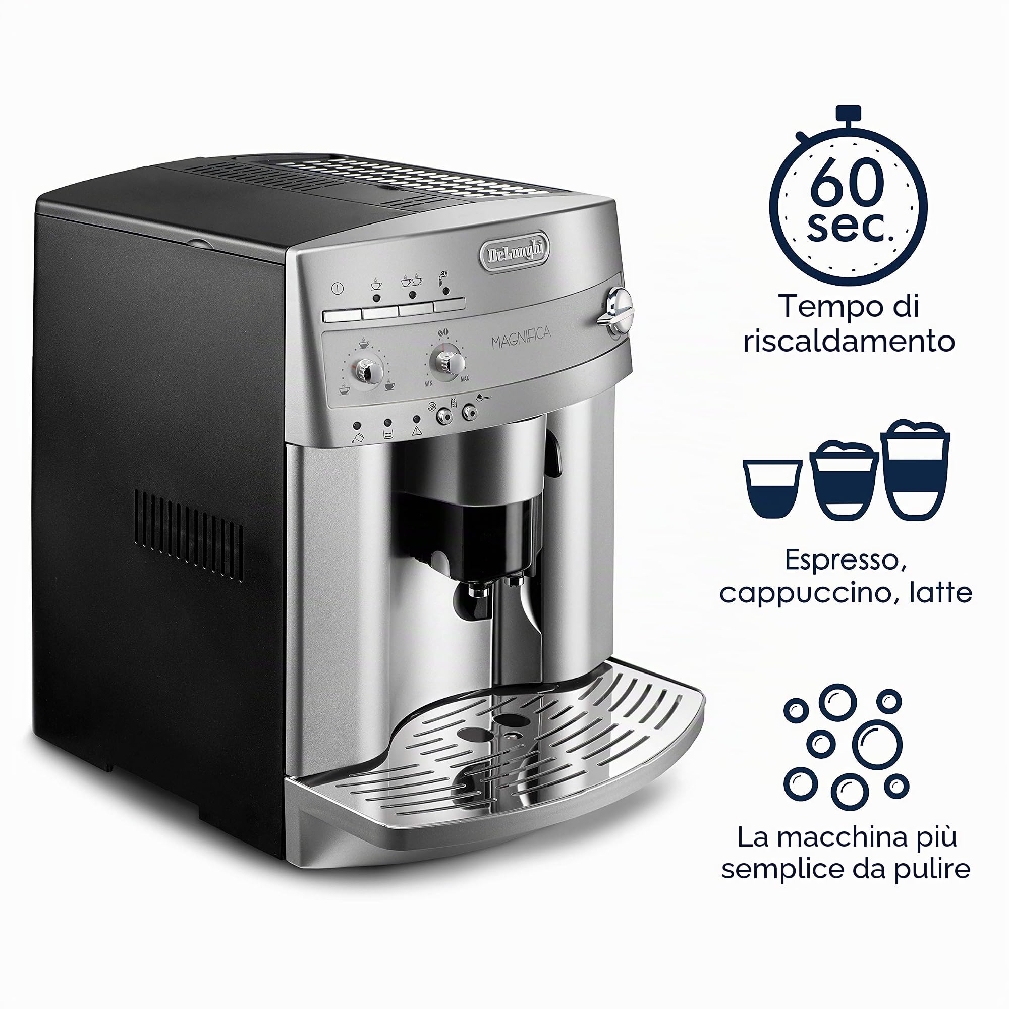 De'Longhi ESAM3300 Magnifica Super Automatic Espresso & Coffee Machine, Argento