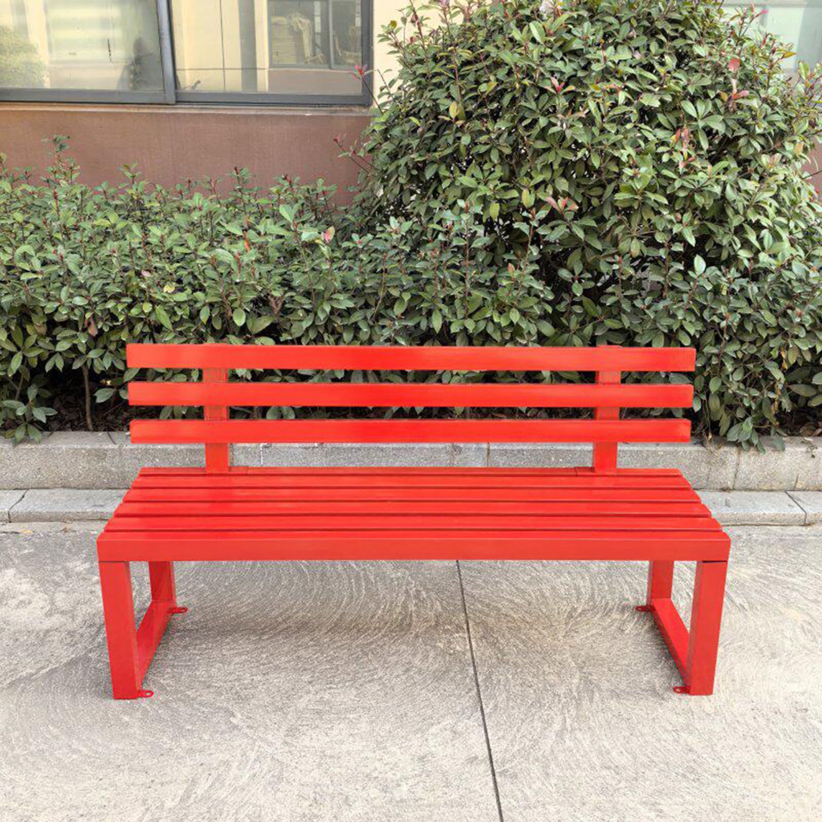 Banco resistente a la intemperie con marco de acero resistente para jardín, asiento de jardín con respaldo, banco de patio de 79 pulgadas de largo para patio, muebles de metal rojo