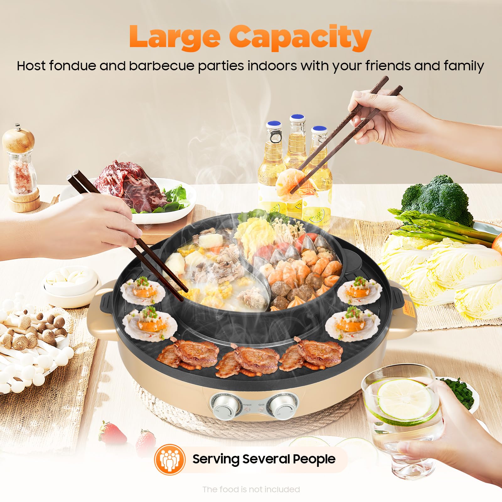 Hot Pot elektryczny Hotpot 2000 W, 220 V, 2 w 1, wielofunkcyjny okrągły stół grillowy, elektryczna płyta grillowa, do domu