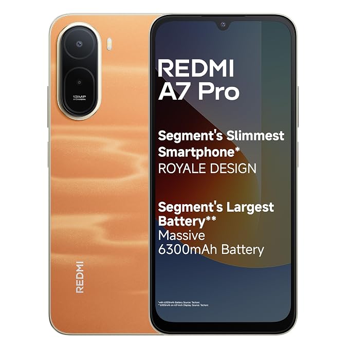 REDMI A7 Pro 4G (Sunset Orange, 4GB RAM, 64GB Storage) Segment's Slimmest Smartphone Segment's Largest 6300mAh Battery Segment's Largest 17.53cm and Smoothest 120Hz Display