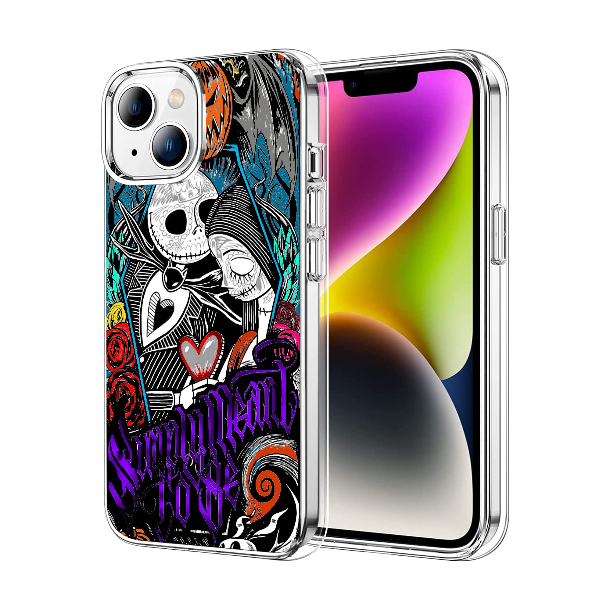 Compatible with iPhone 13 Case, Anime Design Soft TPU Shockproof Protective Slim Clear Cases for Men Women Girl Boy (Nightmare-Christmas-Lovers-2)