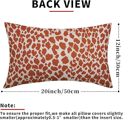 Miniatura 3 de Juego de 2 fundas de almohada lumbares de guepardo naranja quemado de 12 x 20 pulgadas, fundas de almohada rectangulares de leopardo para decoración