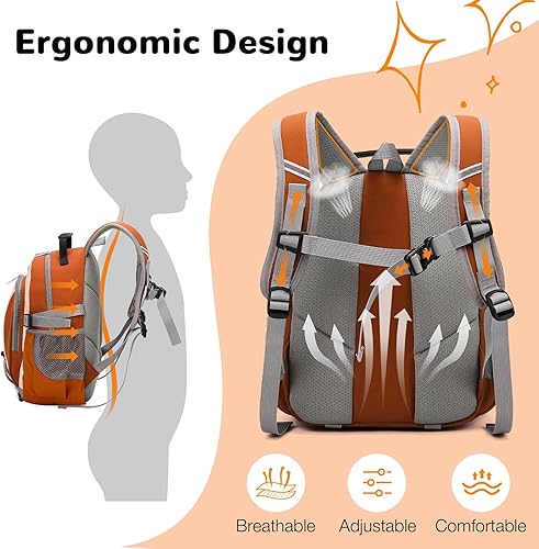 Miniatura 4 de Mini mochila de senderismo naranja de 10L con correa para el pecho para niñas y niños, mochila pequeña de senderismo con correas acolchadas para