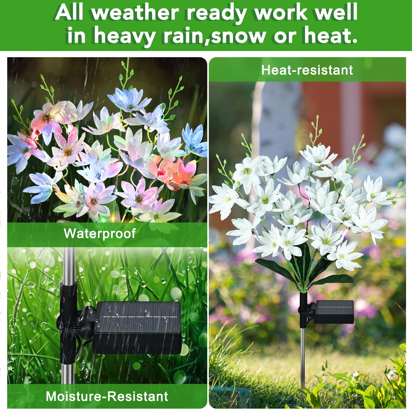 FWLWTWSS Solar Lights Outdoor Garden, 2 Pack Snow Lotus Solar Flowers Waterproof,10-12 Hours Working Time - Image 4