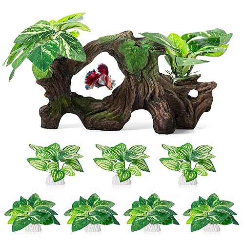 8 Pcs Driftwood Cave Aquarium Decor Decor Silk Aquarium Plants