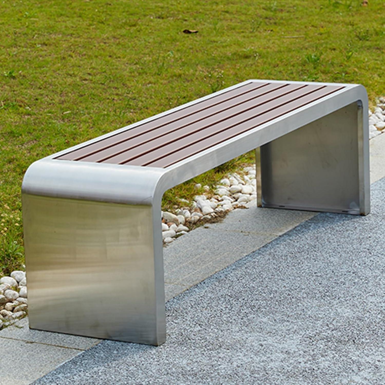 2-3 Seater Garden Bench, Patio Backless Dining Bench with Slatted Seat, Easy to Assemble Garden Bench Seat for Patio, Garden, Lawn, Ideal for Outdoors & Indoors(Silver,39.3x15.7x17.7in)