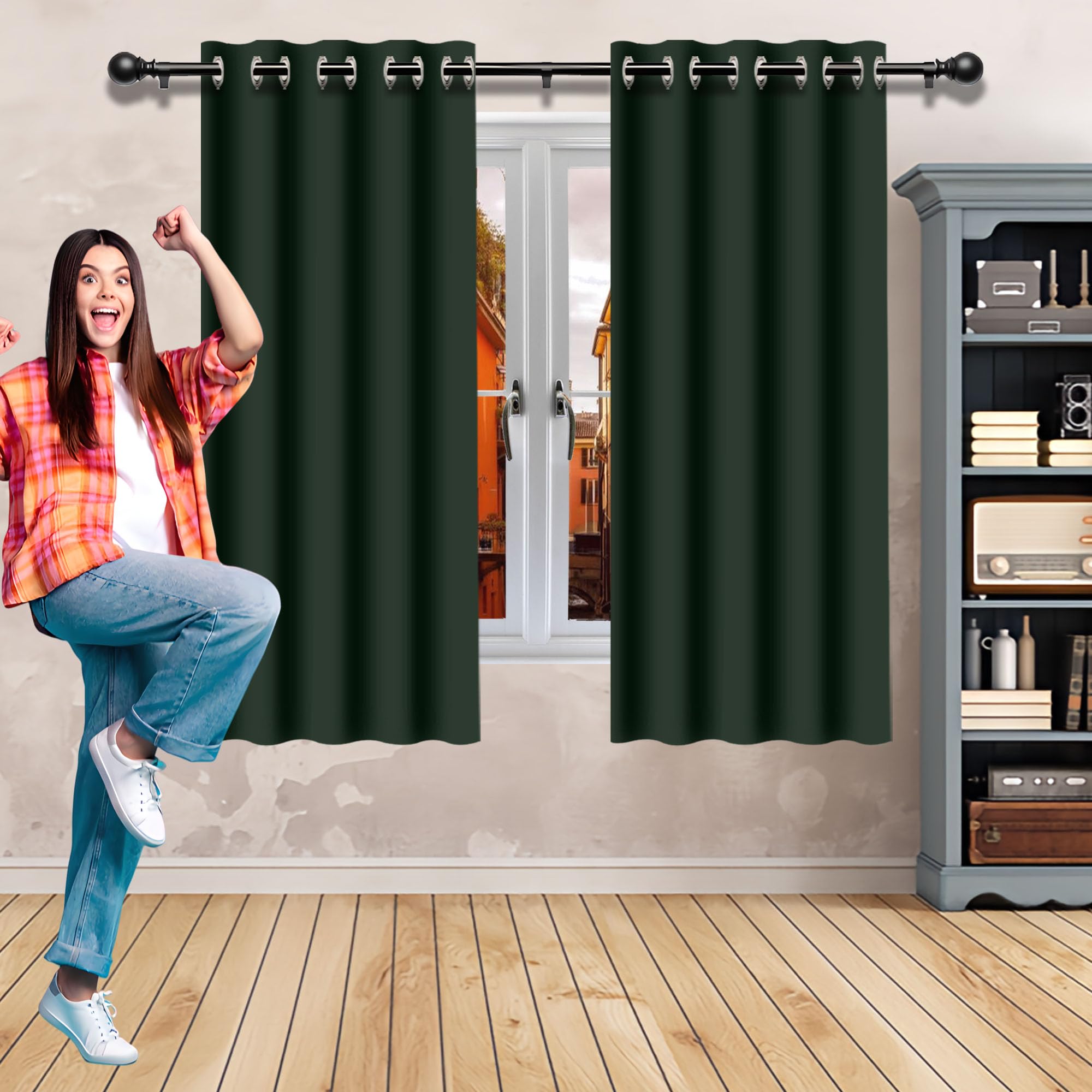 Rideaux isolants thermiques 190x275 vert foncé anti-froid pour salon