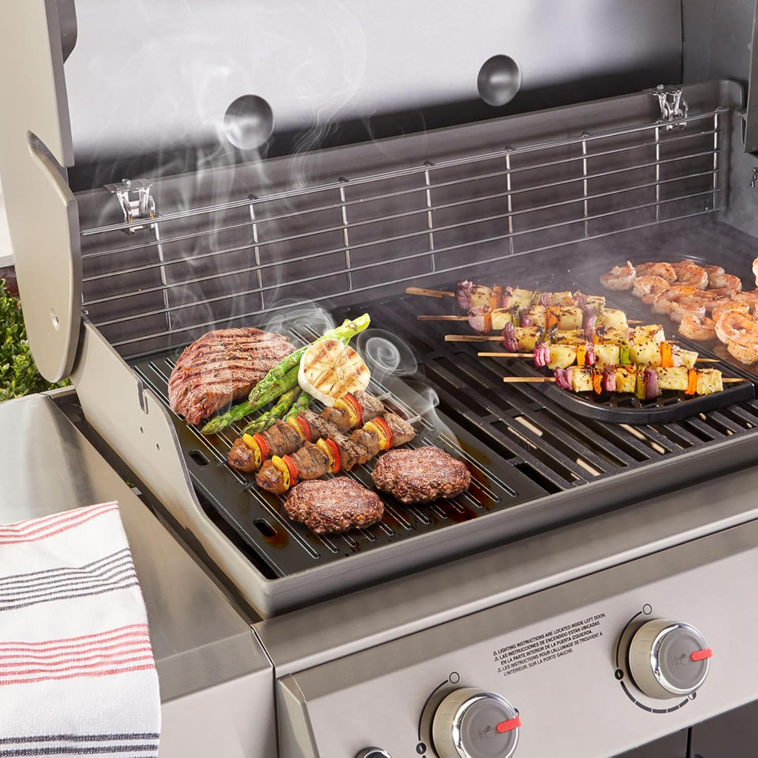 Onlyfire Universal Cast Iron Griddle, Reversible Cooking Griddle for Gas/Charcoal Grills, 17.3" x 9.6"