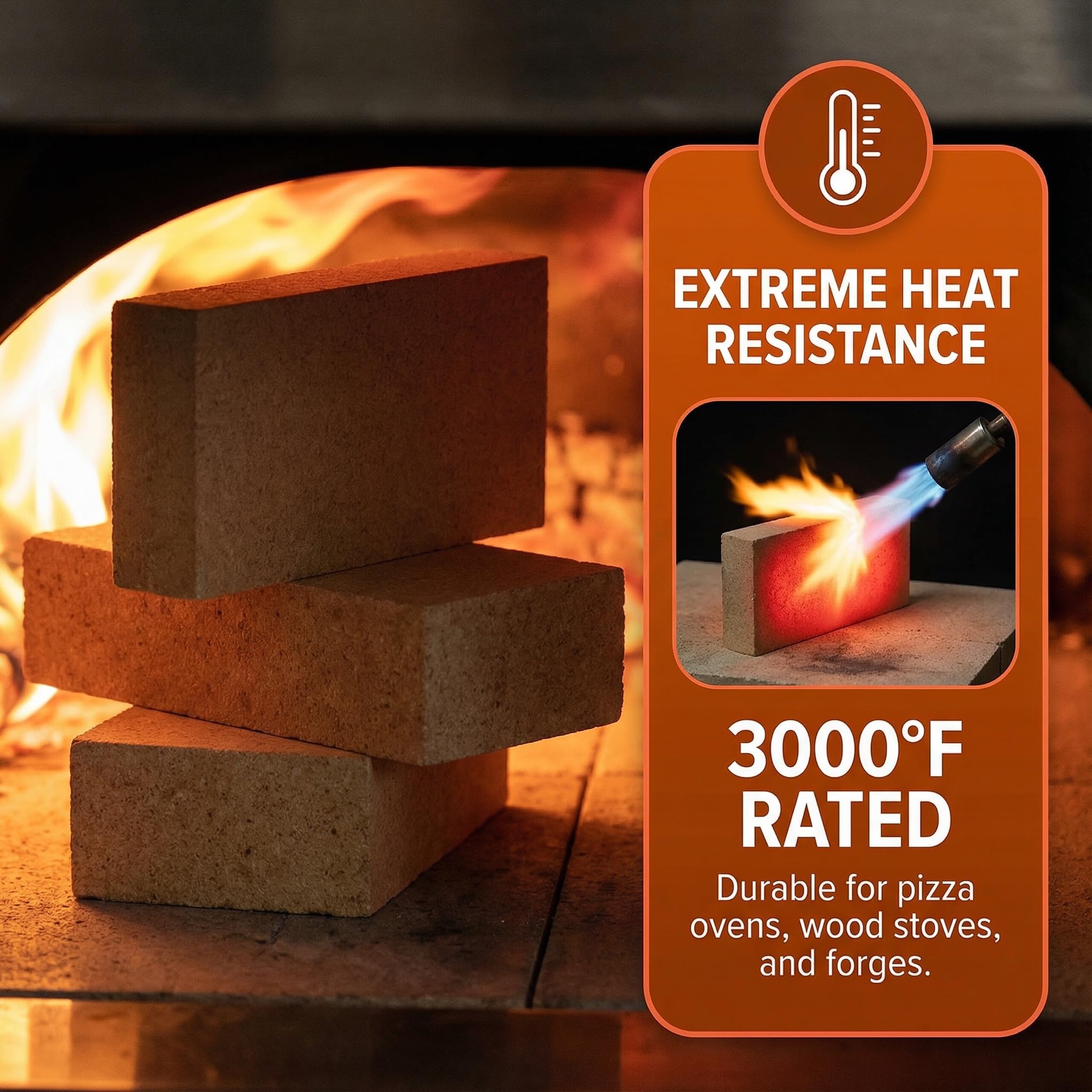 Paquete de 6 ladrillos refractarios de alta temperatura aislantes de 1,648.9 °C – 9 x 4.5 x 1.25 pulgadas ladrillos refractarios de arcilla refractaria para horno de pizza, estufa de leña