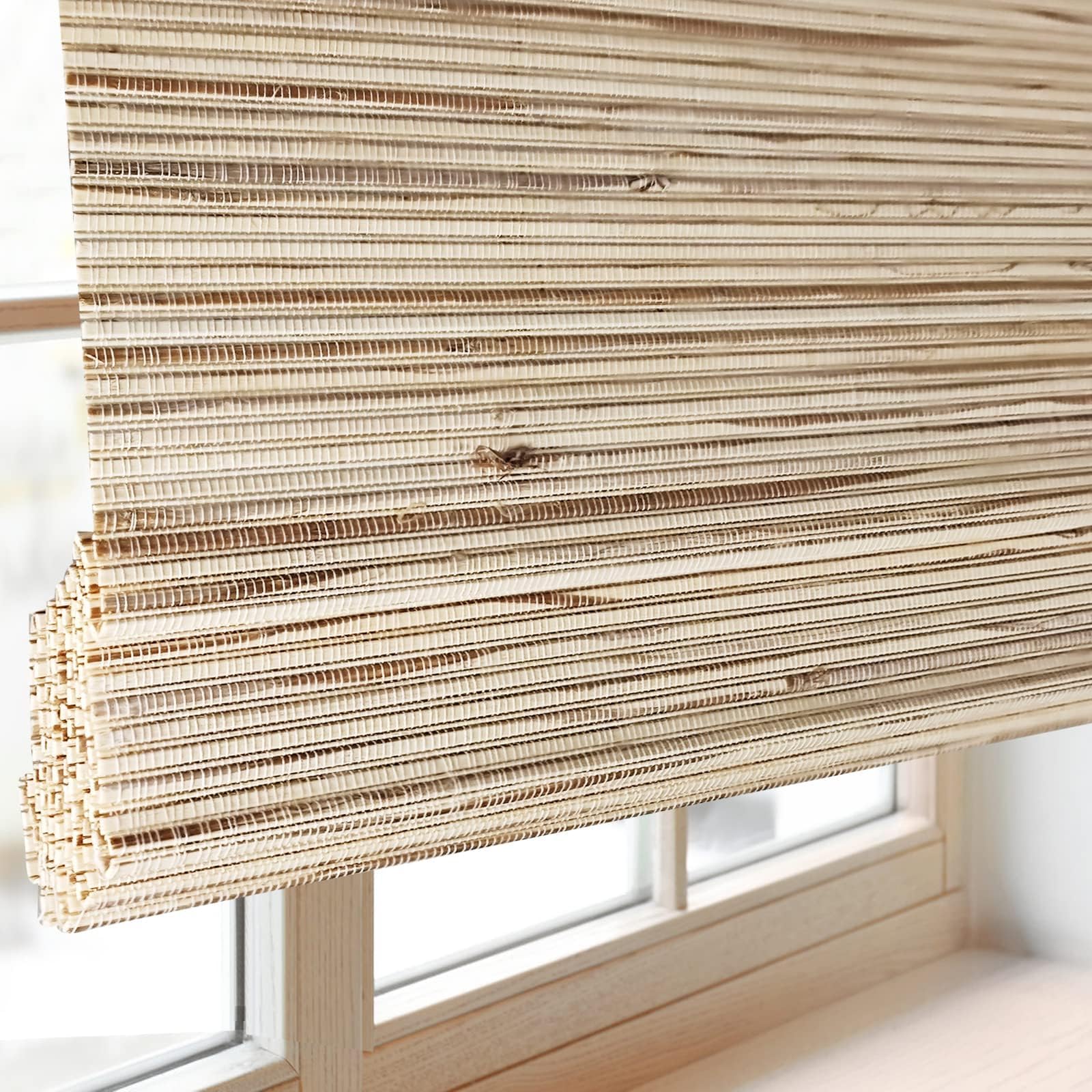 FACIMI Cordless Blackout Bamboo Window Shades, Light Filtering Roman Blinds with 6" H Valance, with Room Darkening Liner Bamboo Shades for Windows, Sliding Doors, Clay