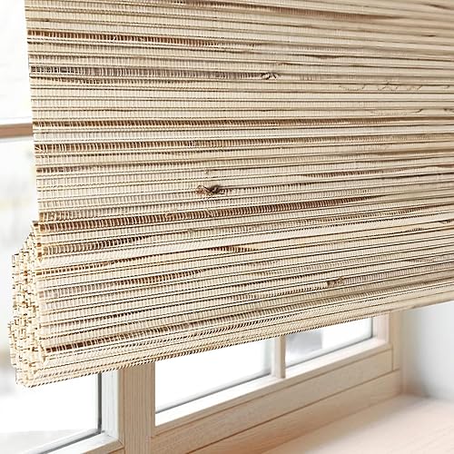 FACIMI Persianas opacas de bambú sin cables, persianas romanas de filtrado de luz con cenefa de 6 pulgadas de alto, con forro de oscurecimiento de