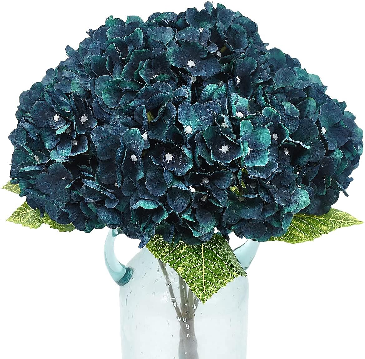Blooming Paradise 2Bouquets Artificial Fake Flowers Plants Silk Hydrangea Arrangements Wedding Bouquets Decorations Plastic Floral Home Kitchen Garden Party Festival Bar DIY((Dark Peacock Blue)