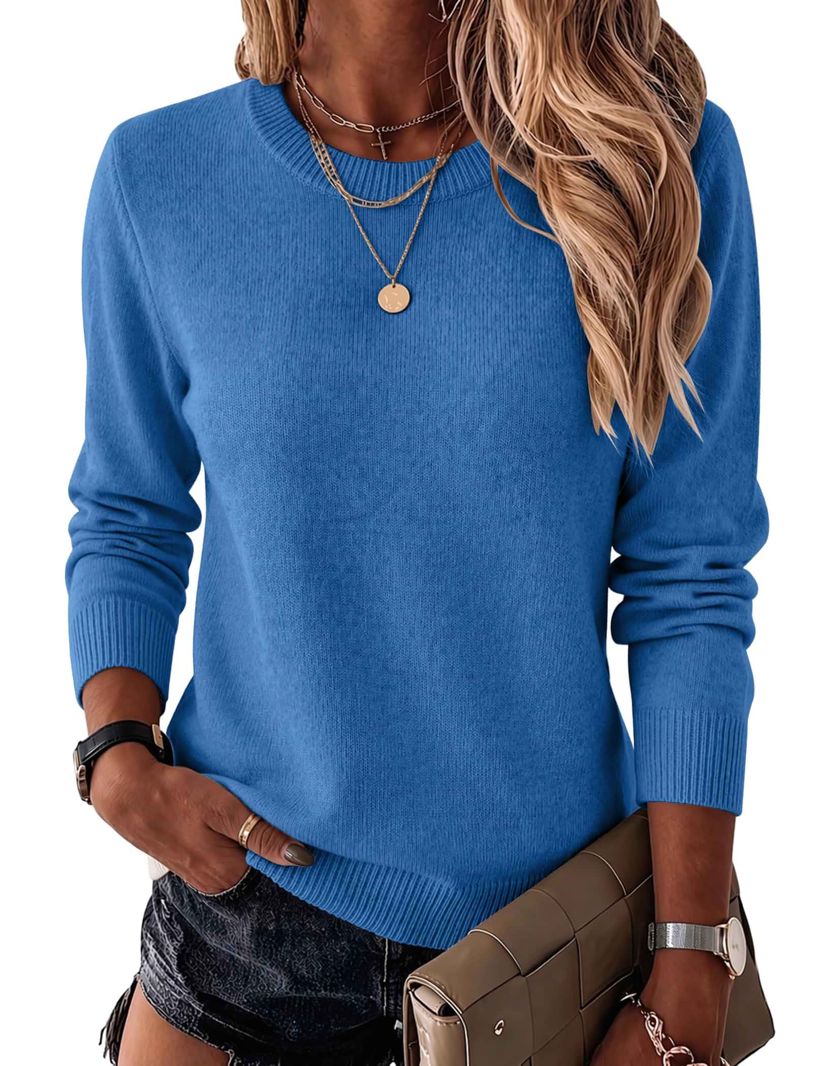 Zeagoo Womens Wool Blend Sweater Crewneck Long Sleeve Tops Fashion Clothing Zeagoo Womens Wool Blend Crewneck Sweater Long Sleeve Soft Knit Pullover Lightweight Business Casual Black Fashion Clothing
