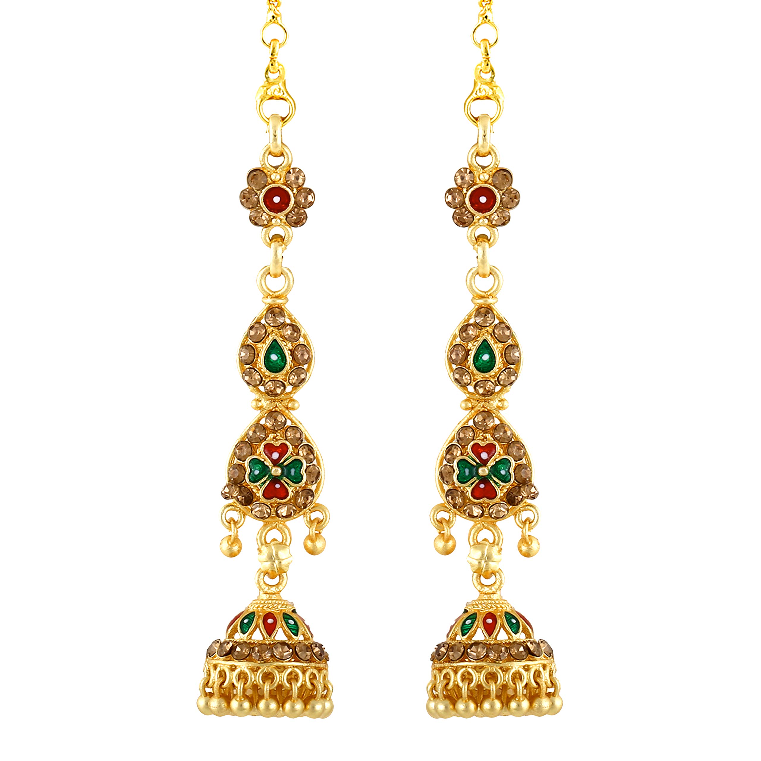 MEENAZ Traditional Temple One Gram Gold Brass Copper South Indian Screw Back Studs Meenakari Stone Ear Chains Hair Peacock Jhumkas Jhumka Earrings Combo for Women Girls Wedding chain -GOLD JHUMKI-M181 (B08XLZV5VD) Amazon Price History, Amazon Price Tracker