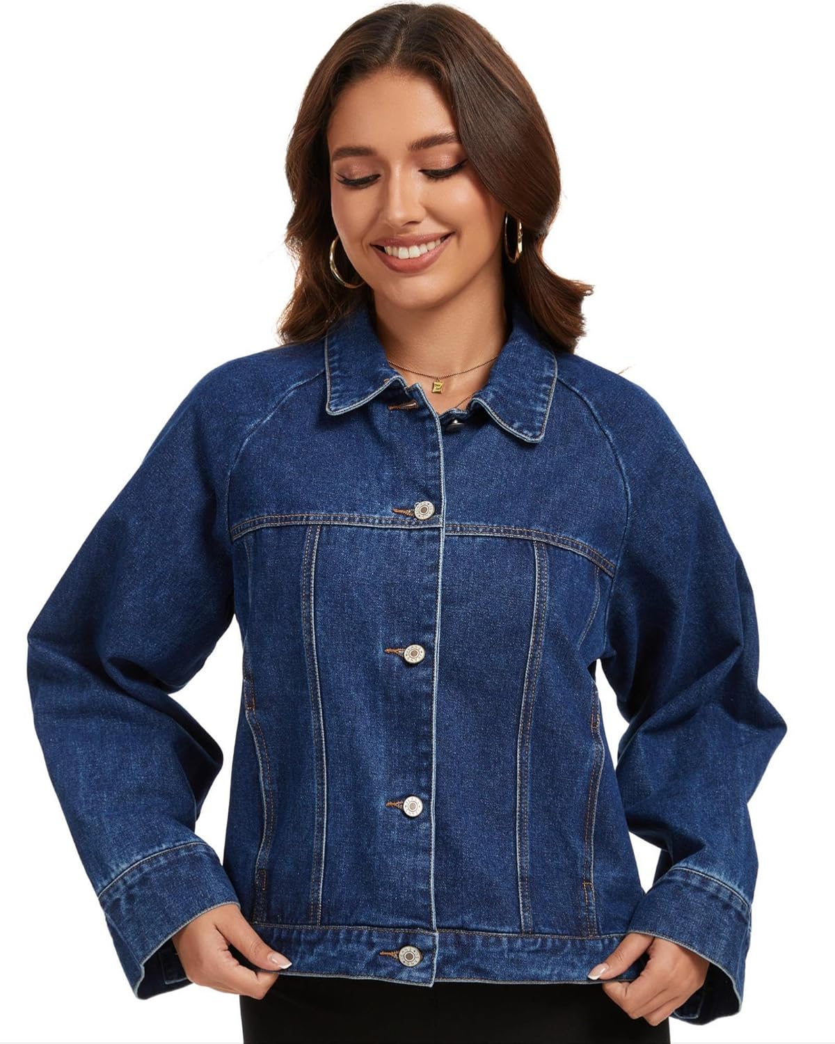 Women's Denim Jacket Long Sleeve Button Washed Jean Western Oversized Jackets Trucker Coat