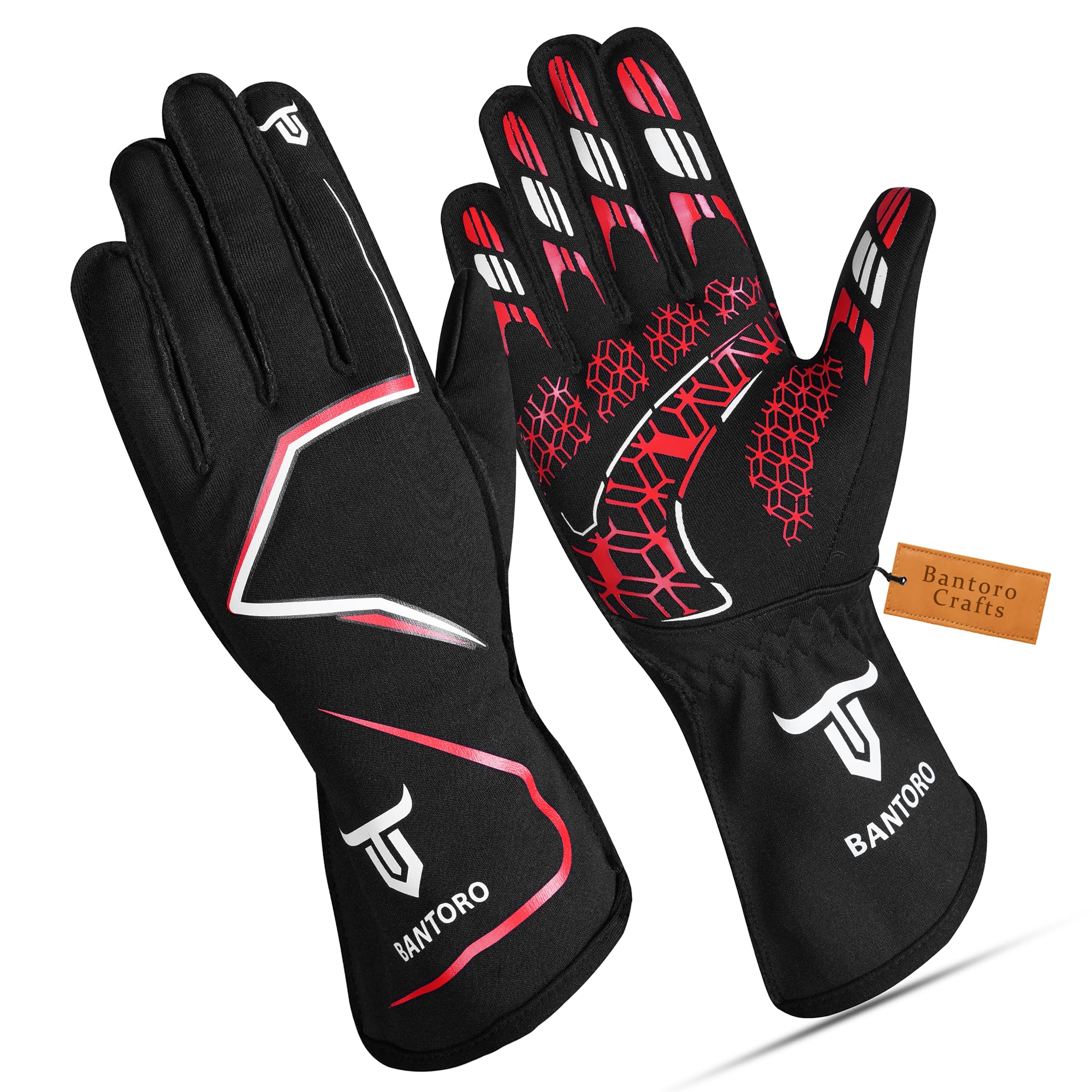 Gants de course Go Kart – Paume légère en silicone haute adhérence, coupe confortable pré-incurvée, polyester respirant, poignets élastiques – Équipement de karting intérieur et