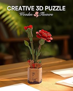 Amazon.com: Wowood 3D Flower Wooden Puzzles for Adults-Red
