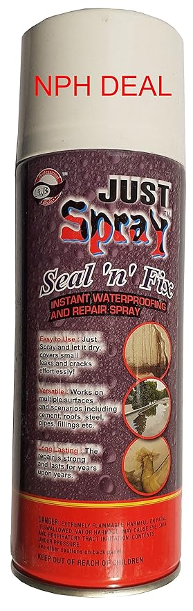 JUST SPRAY Leak Filler, Leakage Repair Waterproof Spray/Leak Proof Spray Rubber Paint Seal/Coating Sealant For Wall, Cracks, Roof, Pipes Waterproofing 425 ml (WHITE, PACK OF 1)